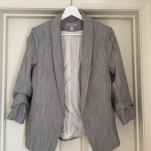 H&M ¾ sleeve grey herringbone blazer size 4 - Picture 1 of 5